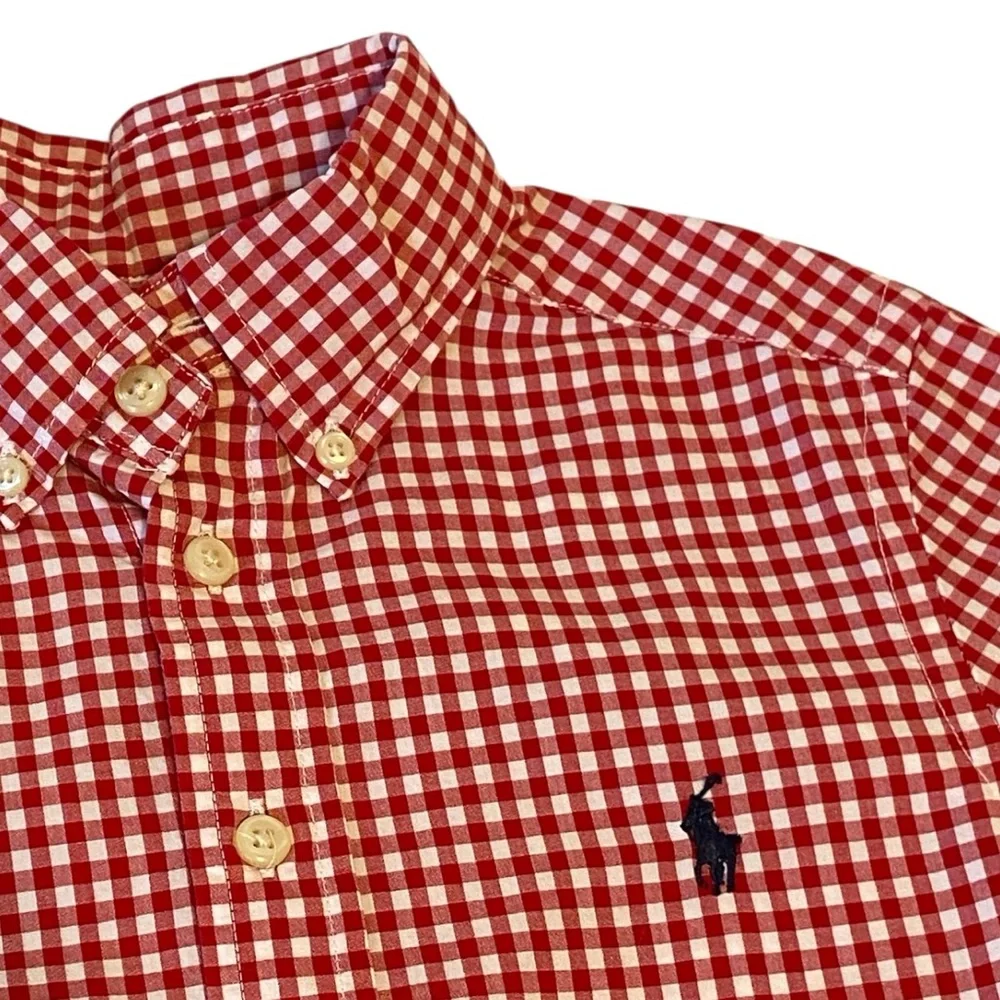 Ralph Lauren Red White Checkered Button Down Long Sleeve Shirt -Like New Boys 8
